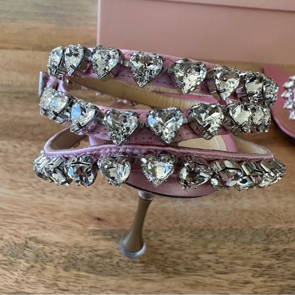 🆕 Mach & Mach Audrey Crystal Hearts Pink PVC Pumps - Picture 5 of 16